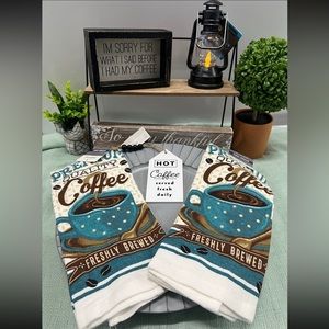 Coffee Kitchen towels set & mini coffee bead sign 3PCs